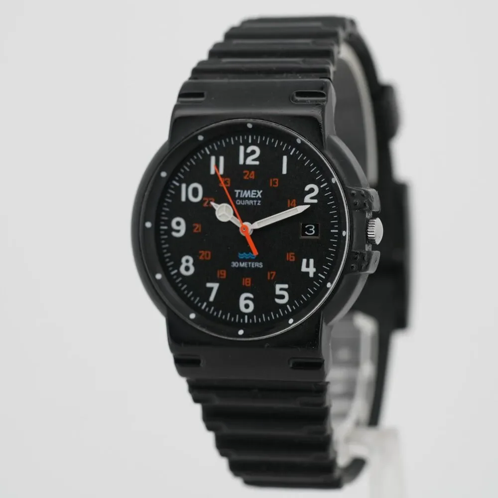 Vintage 90s Timex Quartz Military Style Watch 36mm Black - Date not working